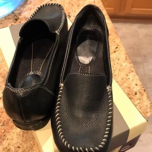 Black leather loafers